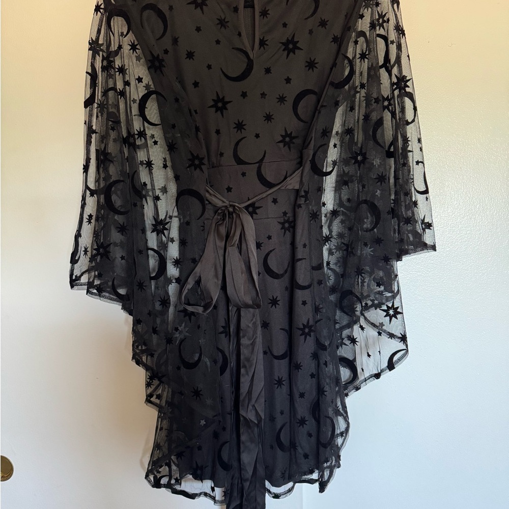 Smak Parlour Black Mesh Moon & Stars Social Climber Caftan Dress